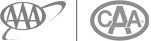The image shows two logos side by side: one with "AAA" inside an oval, the other with "CAA" inside an oval.