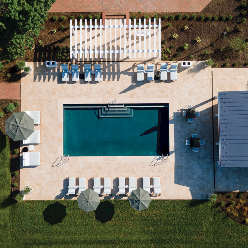 Drone view of our 20 by 40 foot long luxurious pool.
